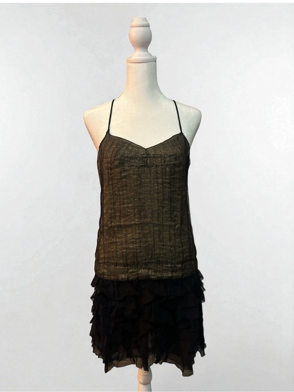 Vintage Dolce & Gabbana Metallic Black With Gold Spaghetti Strap Mini Dress